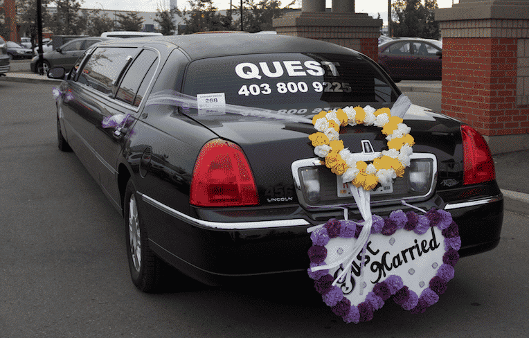Just Married Sign on Back of Limousine for wedding